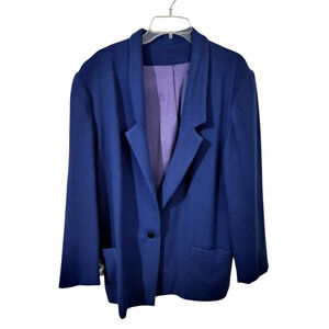 3299) Michele Blue Single Button Wool Pockets Lined  Blazer Jacket Size 13/14